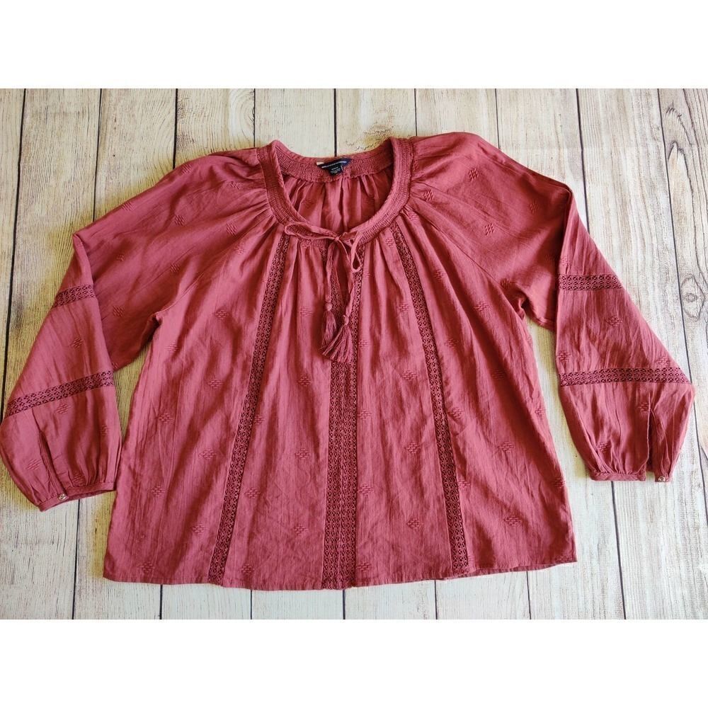 American Eagle Outfitters lace inset boho top sz M - Picture 5 of 9